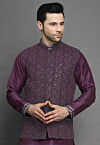 Embroidered Georgette Nehru Jacket in Wine