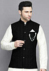 Embroidered Georgette Nehru Jacket in Black