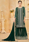 Embroidered Georgette Pakistani Suit in Dark Green