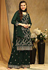 Embroidered Georgette Pakistani Suit in Dark Green
