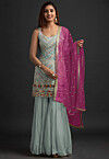 Embroidered Georgette Pakistani Suit in Dusty Blue