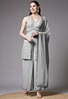 Embroidered Georgette Pakistani Suit in Grey