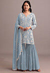 Embroidered Georgette Pakistani Suit in Light Blue