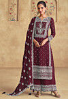 Embroidered Georgette Pakistani Suit in Maroon