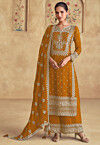 Embroidered Georgette Pakistani Suit in Mustard