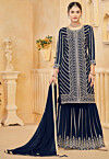 Embroidered Georgette Pakistani Suit in Navy Blue