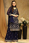 Embroidered Georgette Pakistani Suit in Navy Blue
