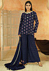 Embroidered Georgette Pakistani Suit in Navy Blue