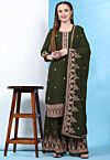 Embroidered Georgette Pakistani Suit in Olive Green