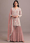 Embroidered Georgette Pakistani Suit in Peach