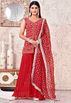Embroidered Georgette Pakistani Suit in Red