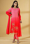 Embroidered Georgette Pakistani Suit in Shaded Coral Red
