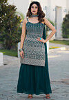 Embroidered Georgette Pakistani Suit in Teal Blue