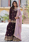 Embroidered Georgette Pakistani Suit in Wine