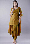 Embroidered Georgette Punjabi Suit in Olive Green