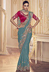 Embroidered Georgette Saree in Blue