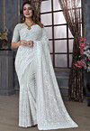 Embroidered Georgette Saree in Light Grey