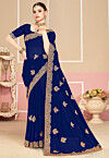 Embroidered Georgette Saree in Navy Blue