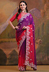 Embroidered Georgette Saree in Shaded Purple and Pink