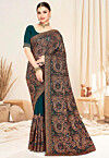 Embroidered Georgette Saree in Teal Blue
