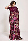 Embroidered Georgette Saree in Wine