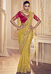 Embroidered Georgette Saree in Yellow