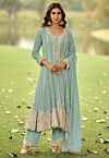Embroidered Georgette Scalloped Anarkali Suit in Light Blue