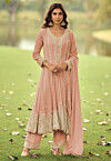 Embroidered Georgette Scalloped Anarkali Suit in Peach
