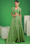 Embroidered Georgette Scalloped Lehenga in Green