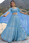 Embroidered  Georgette Scalloped Lehenga in Light Blue