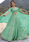 Embroidered  Georgette Scalloped Lehenga in Light Sea Green