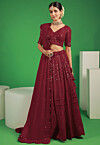 Embroidered Georgette Scalloped Lehenga in Maroon