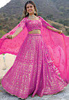 Embroidered  Georgette Scalloped Lehenga in Pink