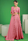 Embroidered Georgette Scalloped Lehenga in Pink