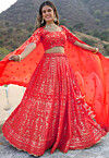 Embroidered  Georgette Scalloped Lehenga in Red