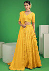 Embroidered Georgette Scalloped Lehenga in Yellow