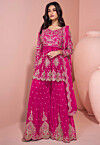 Embroidered Georgette Scalloped Pakistani Suit in Fuchsia
