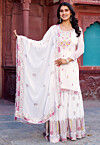 Embroidered Georgette Scalloped Pakistani Suit in Off White