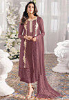 Embroidered Georgette Scalloped Pakistani Suit in Old Rose