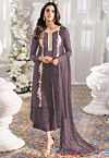 Embroidered Georgette Scalloped Pakistani Suit in Purple