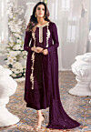 Embroidered Georgette Scalloped Pakistani Suit in Purple