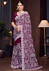 Embroidered Georgette Scalloped Saree in Magenta