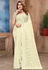 Embroidered Georgette Scalloped Saree in Pastel Green