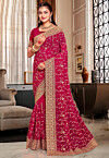 Embroidered Georgette Scalloped Saree in Pink