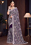Embroidered Georgette Scalloped Saree in Purple