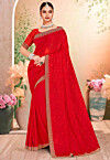 Embroidered Georgette Scalloped Saree in Red