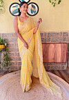 Embroidered Georgette Scalloped Saree in Yellow