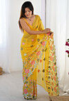 Embroidered Georgette Scalloped Saree in Yellow