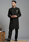 Embroidered Georgette Sherwani in Black