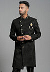 Embroidered Georgette Sherwani in Black
